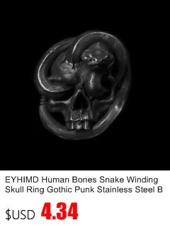 EYHIMD Black Death Knight Skull Ring Cool Mens Punk Fine Detail Stainless Steel Ring Gothic Biker Jewelry