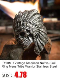 EYHIMD Black Death Knight Skull Ring Cool Mens Punk Fine Detail Stainless Steel Ring Gothic Biker Jewelry
