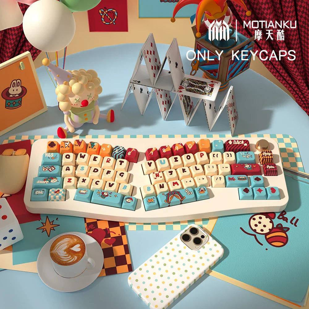 Cat circus troup Theme Keycaps MDA Profile Personalized Keycap For Mechanical Keyboard with 7U and ISO key cap