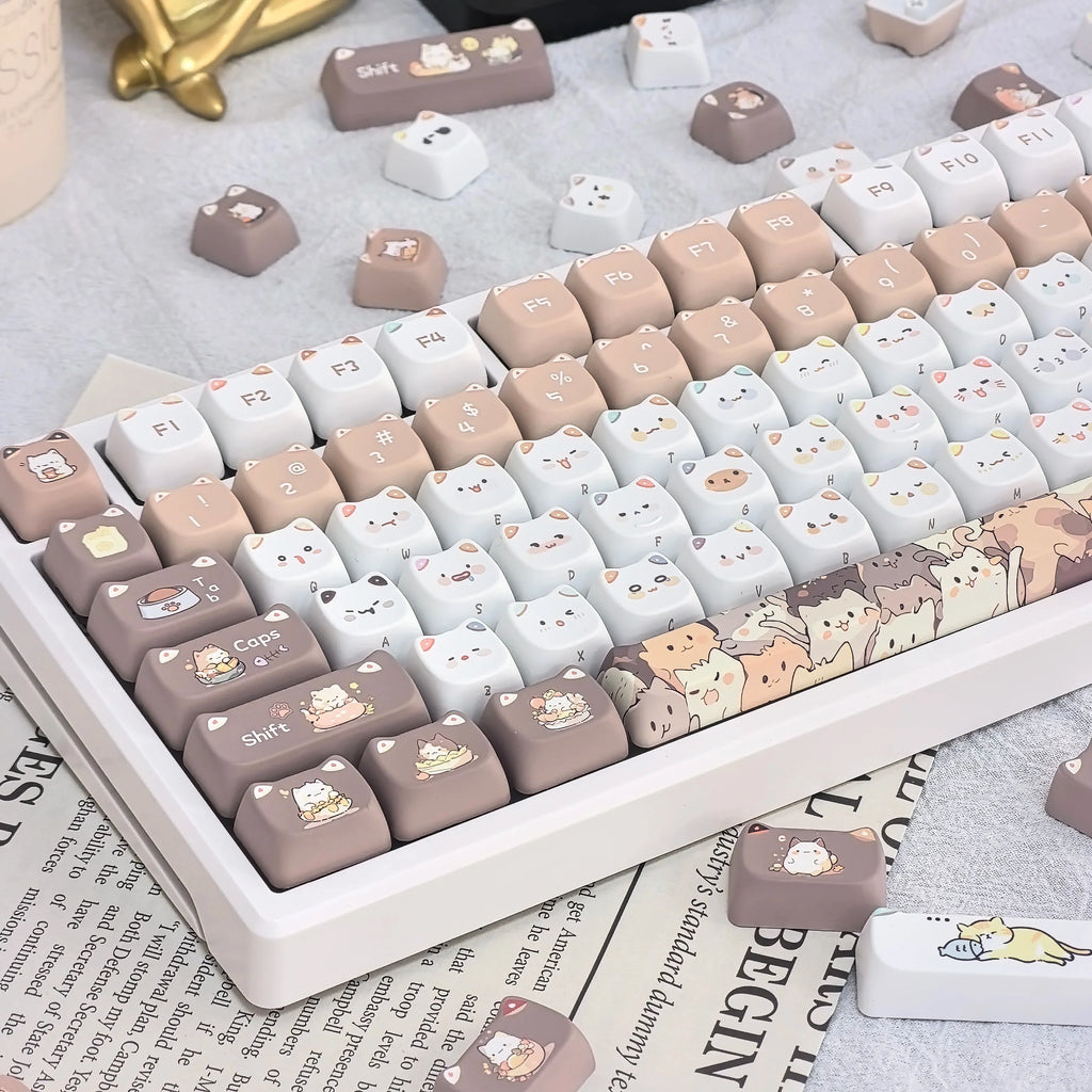Cute Meow Keycaps Cat Head MAO Profile PBT Square Key Cap Thermal Sublimation Mechanical Keyboard Keycap Cat Set For Girls Gift