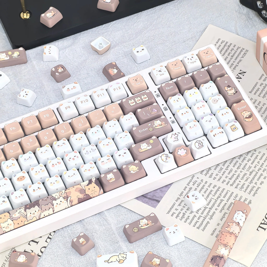 Cute Meow Keycaps Cat Head MAO Profile PBT Square Key Cap Thermal Sublimation Mechanical Keyboard Keycap Cat Set For Girls Gift