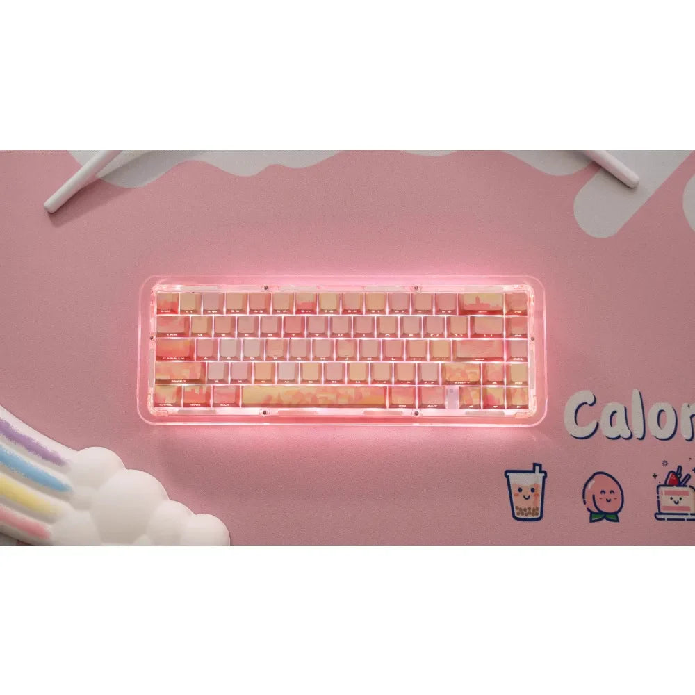 PIIFOX PBT OEM Profile Keycaps Thermal Sublimation 130 Keys Pink Thing Oil Painting Theme Transparent Translucent Side Engraving