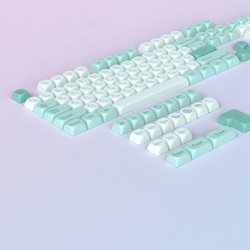 Keycap Mint Cool Cyan Series Moa Height 125 Pieces Full Set Pbt Material Color Blocked Mechanical Keyboard Thermal Sublimation ﻿