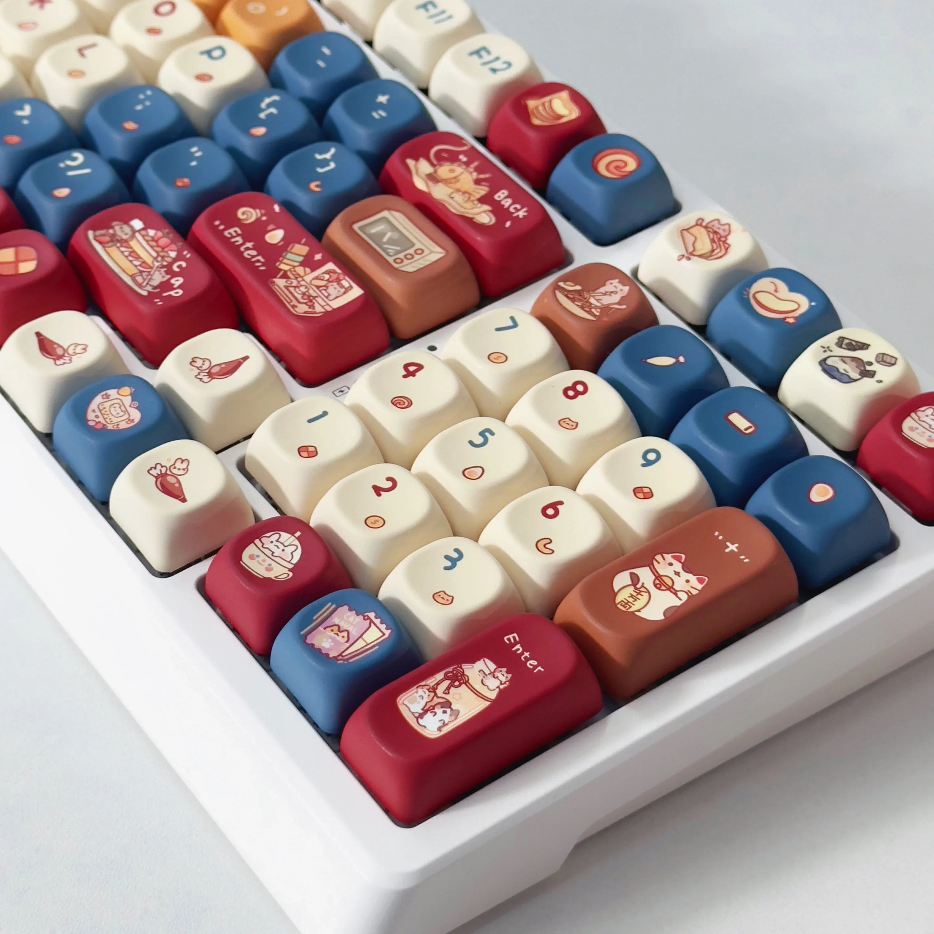 Meow Chef Keycap Set PBT Sublimation Cat Kitchen Cute Keycaps 131 Keys MOA Profile Red Blue Key Caps for DIY Mechanical Keyboard