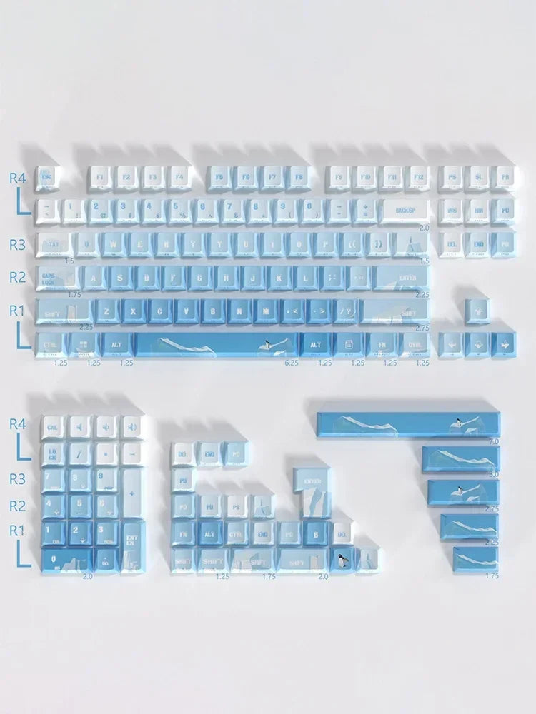 PIIFOX PBT OEM Profile Keycaps 135Keys Heat Sublimation Keycaps Ice Age Seeking Glacier Hand Painted Translucent  Key Caps