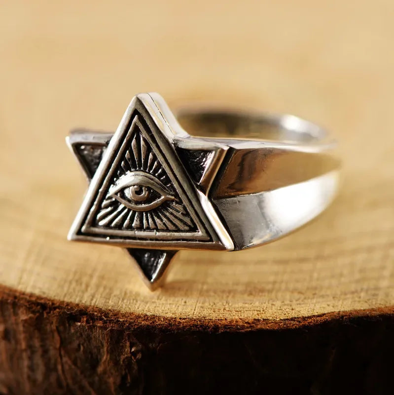 Devil Ram Horns Skull Open Ring for Men's Retro Satanic Cross Religious Amulet Jewelry