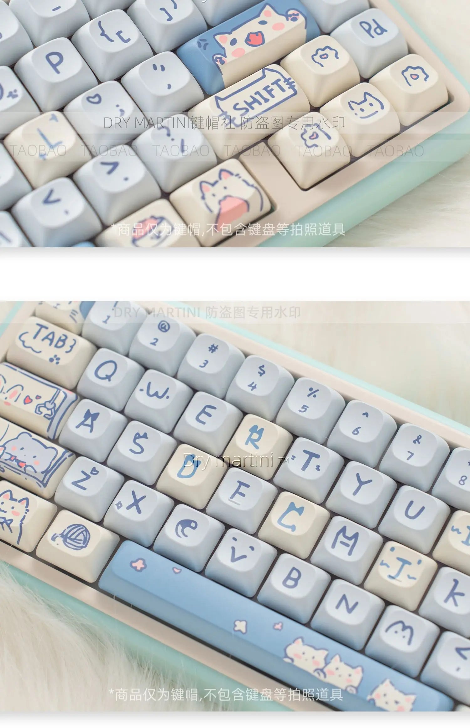 Blue Cat MOC Keycaps PBT 145 Keys Cute Girls for Cherry Gateron MX Switches Mechanical Keyboards