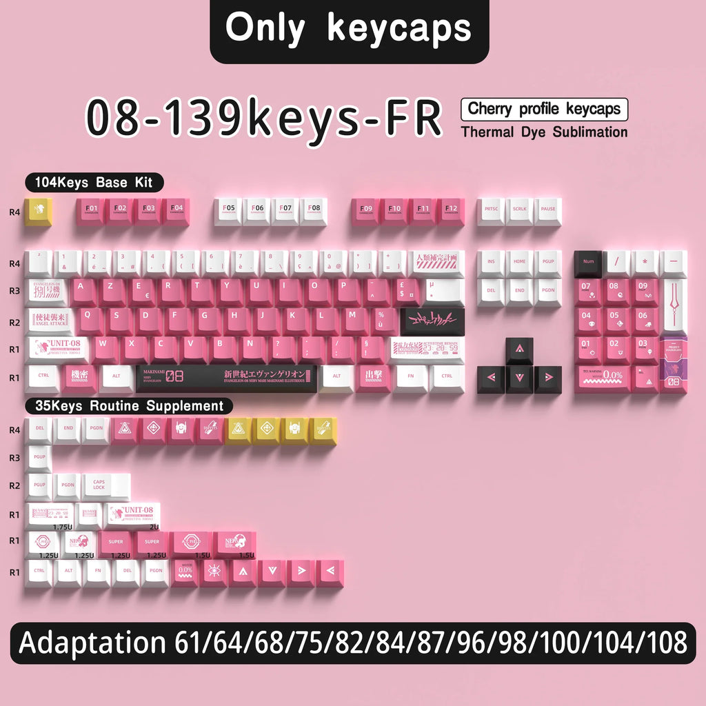 French Keycap 136-156 Keys BPT Cherry Profile FR Keycaps For French keyboard MX Mechanical Keyboard 7U Space Keys Hi75