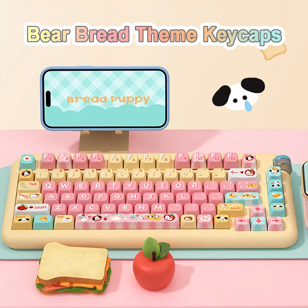 Kawaii Puppy Bread Theme Keycap Cute MDA 158 keys Keycap Custom Thermal Sublimation Keycap For Keyboard Accessories Friends Gift