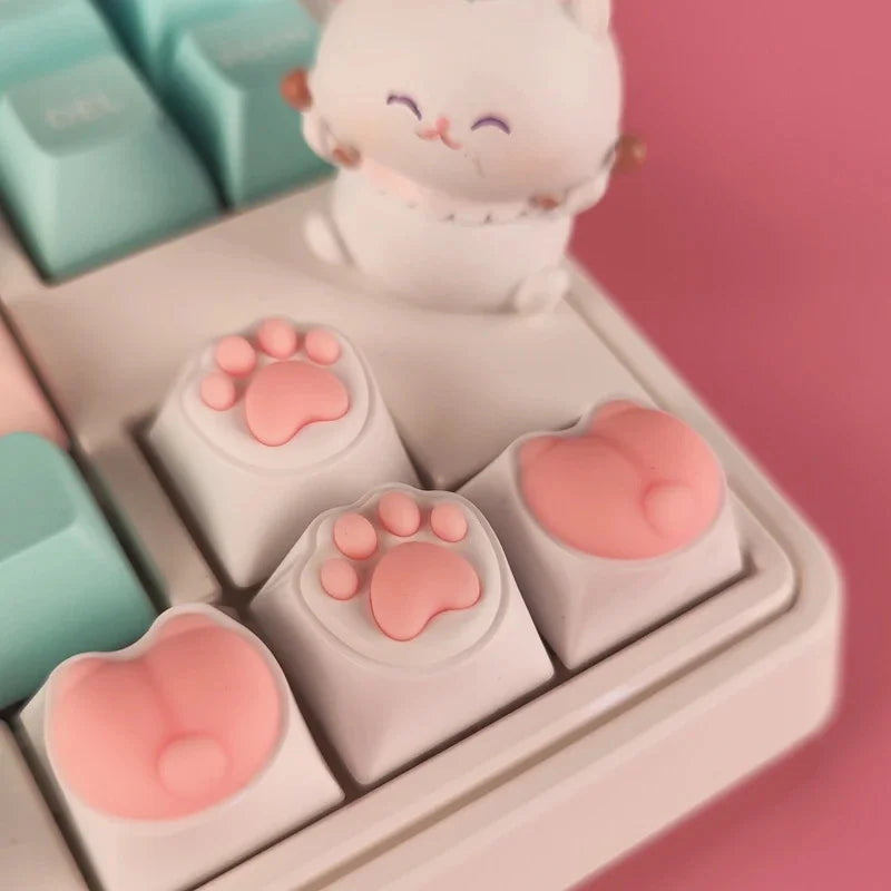ZIFRIEND 4Pcs Cute Cat Paw Keycaps for Mechanical Keyboard Cherry MX Switch DIY Custom Silicone Key Cap Artisan Pink Color