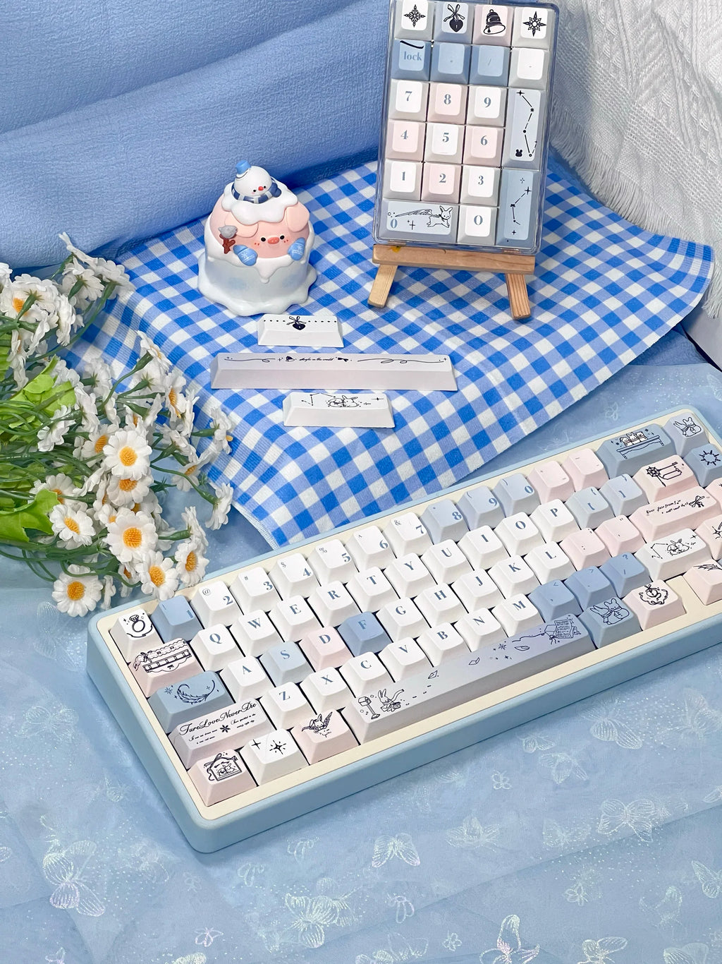 Gentle Snow Keycap Cherry Five-Sided Thermal Sublimation Process Pbt Material Blue White Cute Snowflake Small Full Set Of Keycap