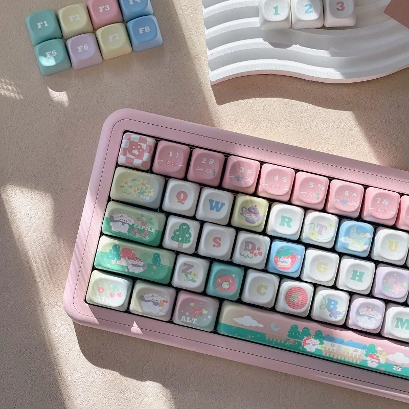 New 131 Key Cute Hand Drawn Theme Keycaps Xoa Profile Pbt Material Thermal Sublimation  Mechanical Gaming Keyboard Key Caps Gift