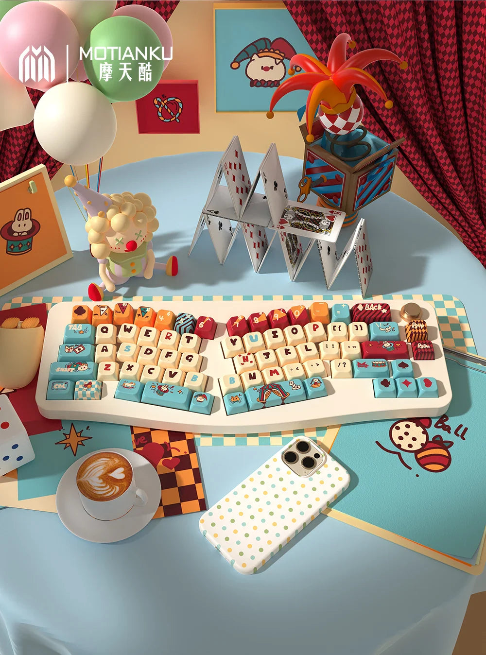 Cat circus troup Theme Keycaps MDA Profile Personalized Keycap For Mechanical Keyboard with 7U and ISO key cap