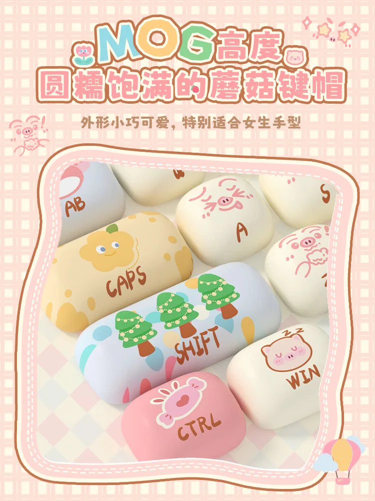 Akko Mog Moa Keycap Cute Thermal Pbt Sublimation Keycaps Mog Keycap Round Steamed Bun Mushroom Customizetion 138keys Keycap Gift