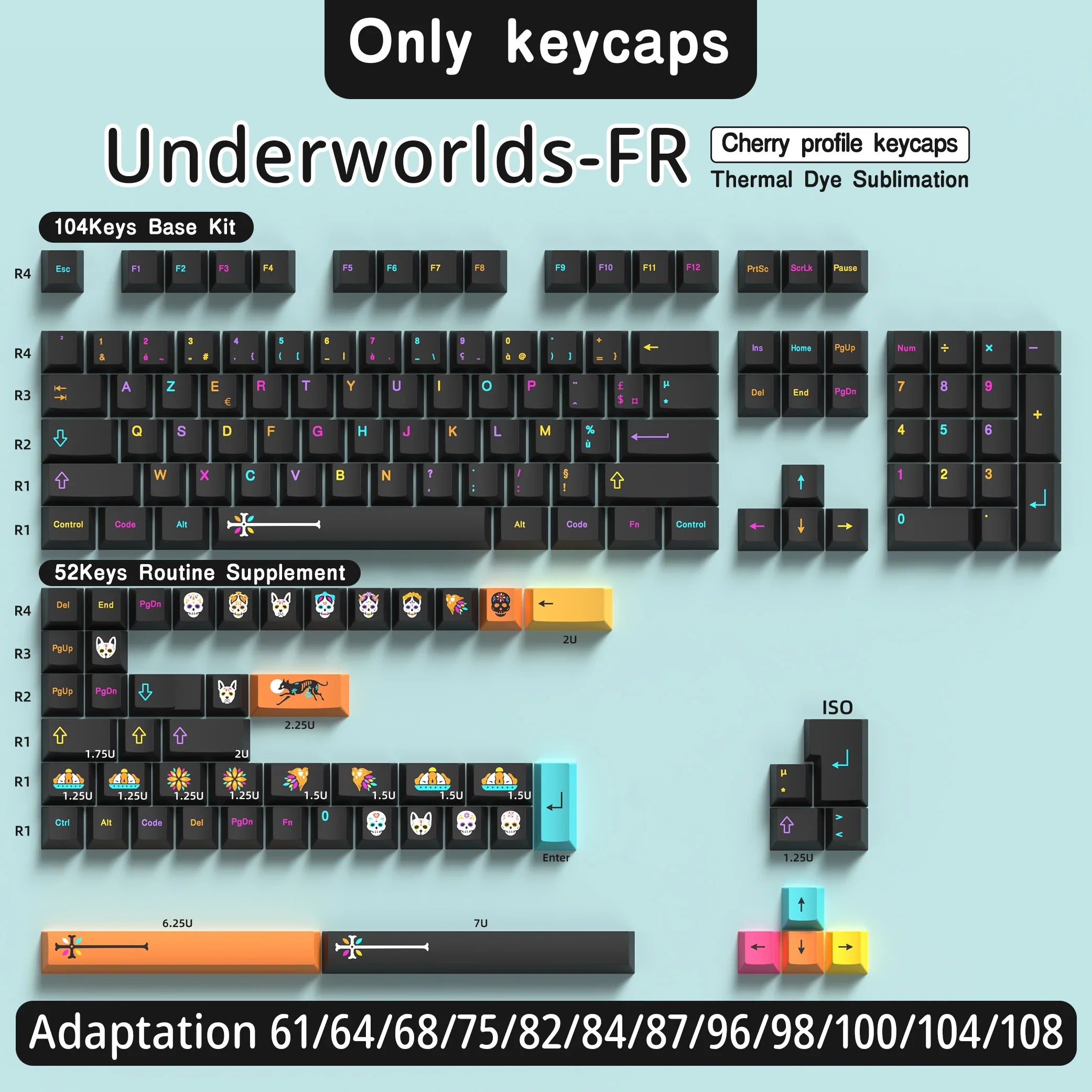 Underground World Keycaps Japanese/Korean/German/Spanish/French Keycap ISO layout Cherry Profile For GMK Mechanical Keyboard