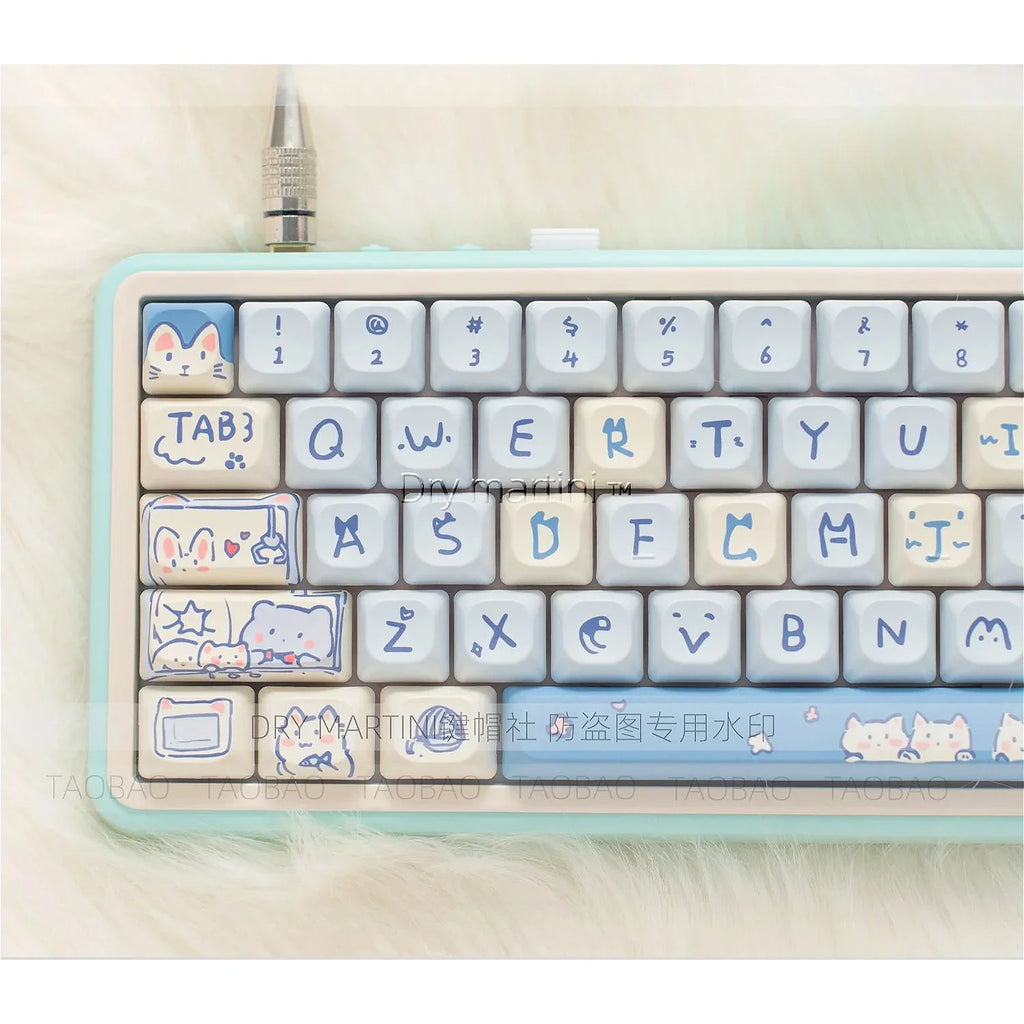 Blue Cat MOC Keycaps PBT 145 Keys Cute Girls for Cherry Gateron MX Switches Mechanical Keyboards