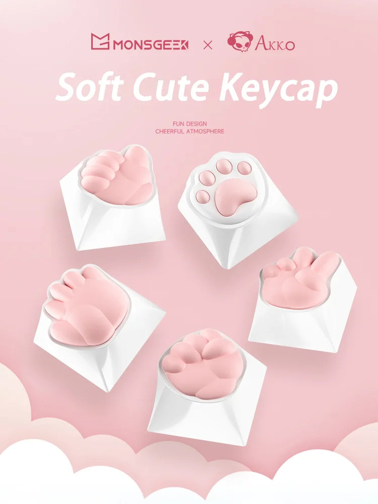 AKKO Keycap Soft Cute Cat Claw Rock Paper Scissors Like Kawaii Keycaps PC Silicone OEM Height ABS Material Girl Custom Key Caps