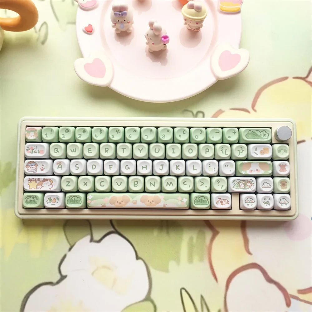 95Keys Matcha Puppy Keycaps MOA Profile PBT Key Caps Kit keyboard kit for 61/64/68/84/75/87Keys GMK67 Mechanical Keyboard Caps