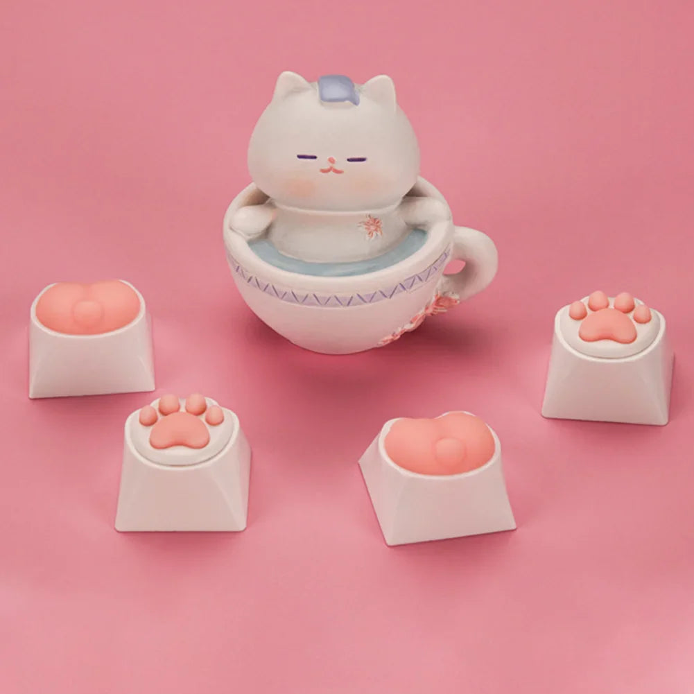 4PCS Cute Cartoon Silicone Cat Paw Keycap DIY Handmade Personalized Mechanical Keyboard Dedicated PBT Keycap