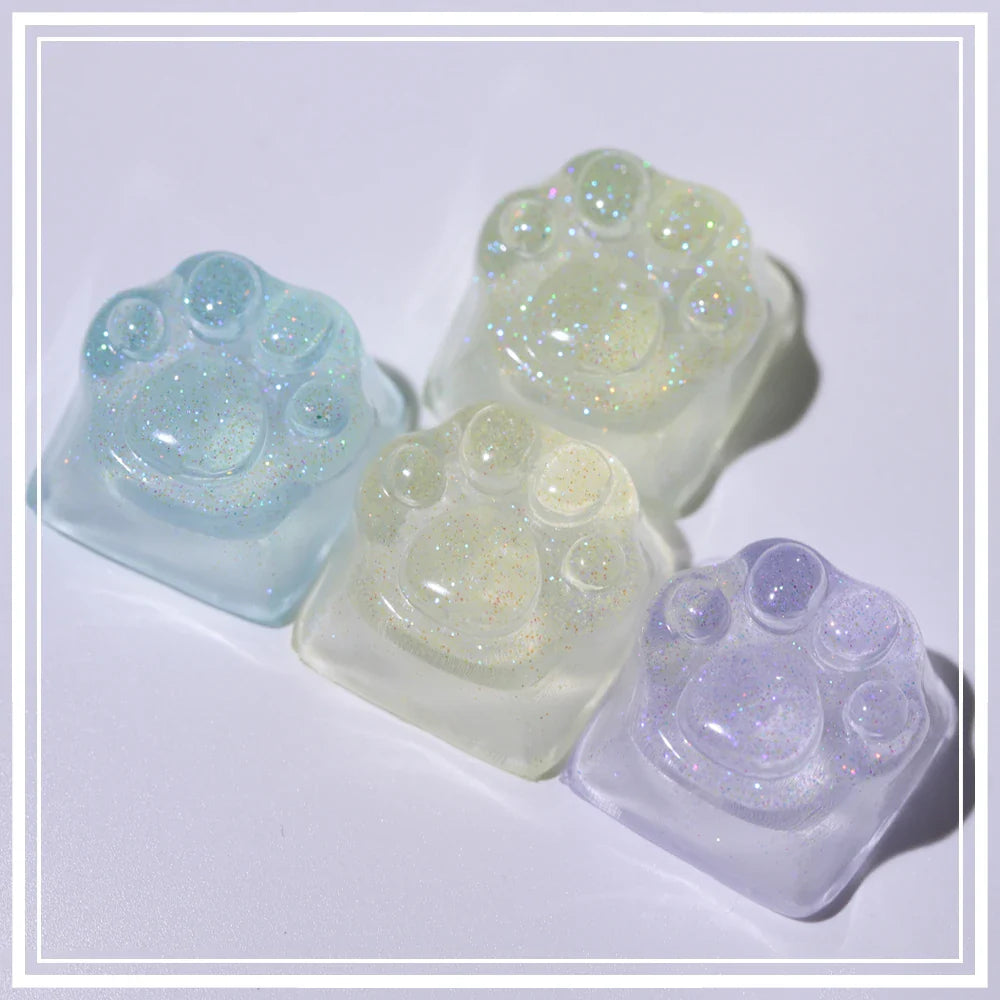 Purple Translucent Cat Paw Anime Kawaii Cute Keycap Cross Axis Backlit RGB Mechanical Keyboard Pink Cyan Custom ESC WASD Cap