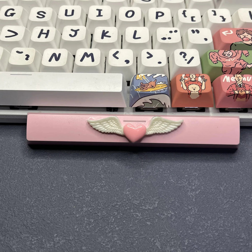 DIY Cute Magic Love Wings Keycap 6.25u Spacebar Game Mechanical Keyboard Cross Axis Pink Bow Keycap