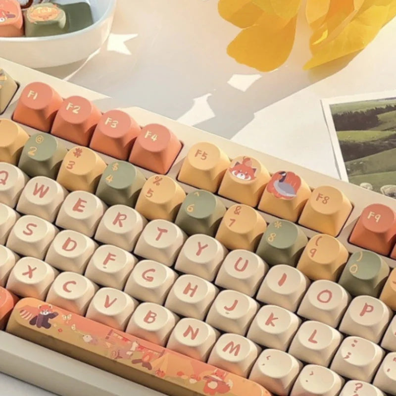 MiFuny Forest Cute Raccoon Mechanical Keycaps MAO Height with Slope 5 Side Heat Sublimation 111 Keys Accessories Not Keyboards
