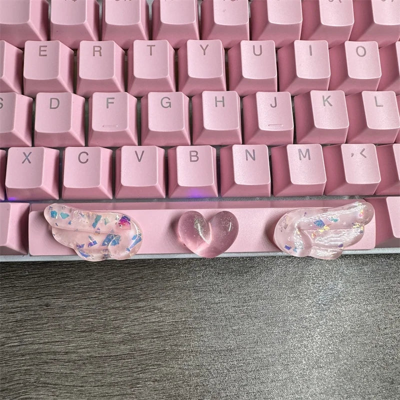 Cute Heart Wings Keycaps Handmade 6.25u Space Keycaps Supplement Keycaps DIY Mechanical Keyboard Decorations