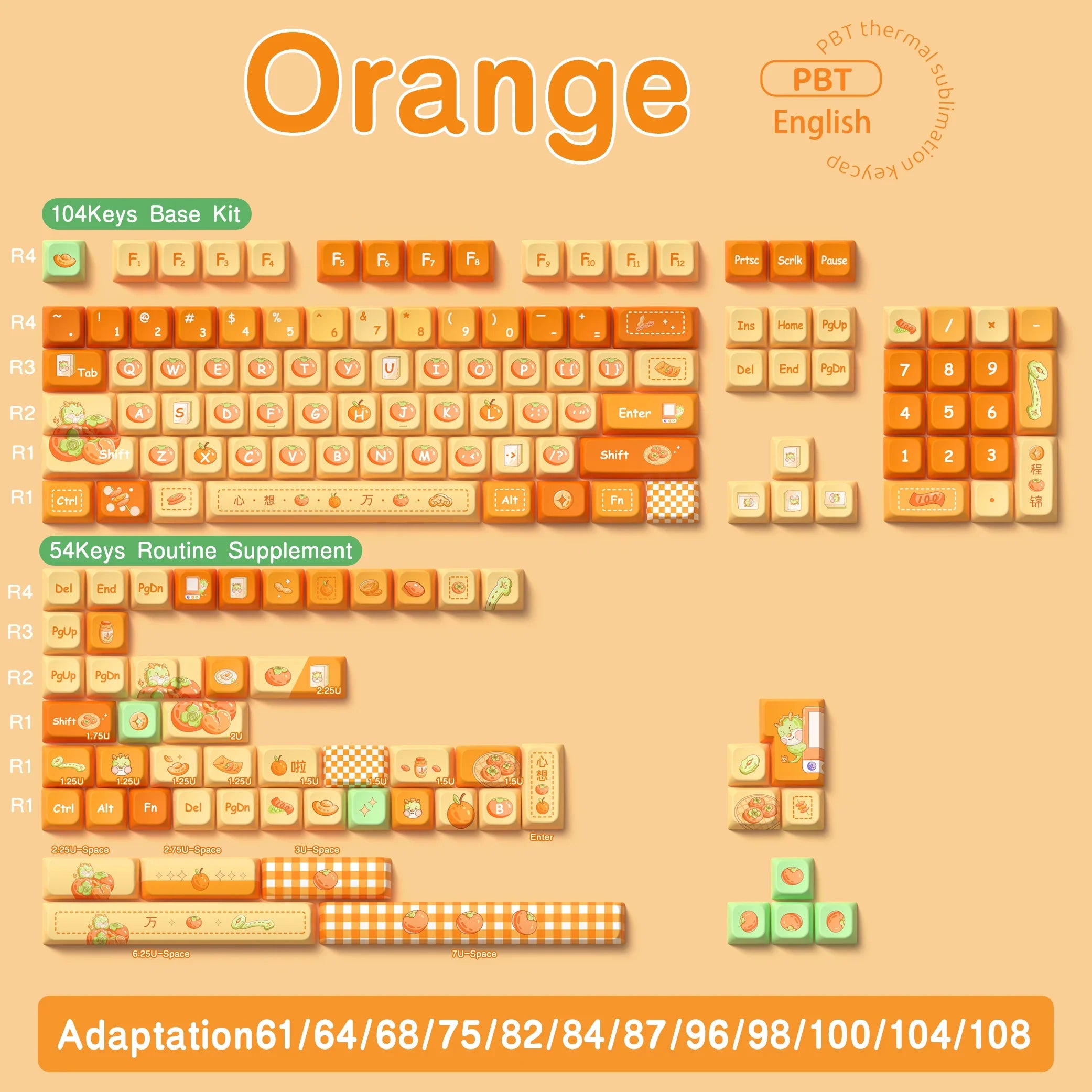 Original Theme Keycaps MDA Profile cute Anime PBT Keycap custom For Mechanical Keyboard with iso layout and 7U space bar