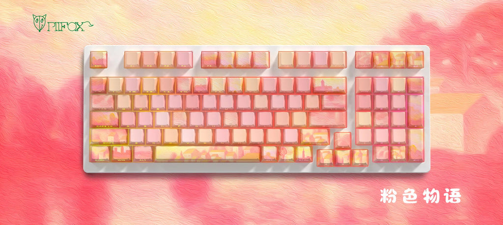 PIIFOX PBT OEM Profile Keycaps Thermal Sublimation 130 Keys Pink Thing Oil Painting Theme Transparent Translucent Side Engraving