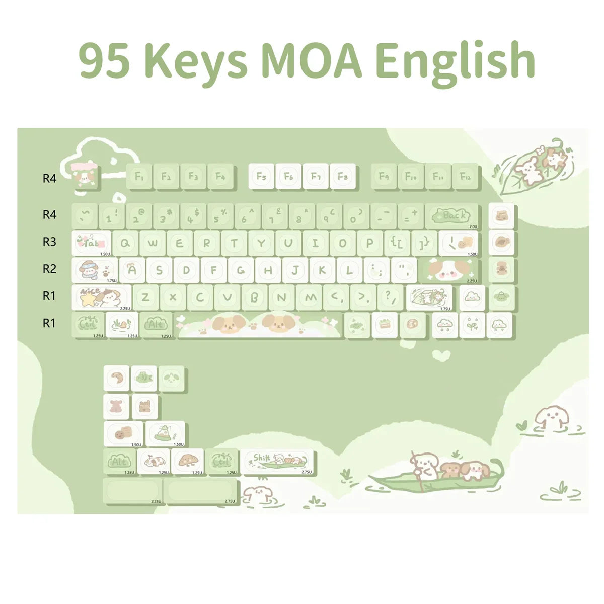 95Keys MOA Profile Keycaps PBT Five-sided Sublimation Cute Cartoon Key Caps for GMK67 GMK87 Gaming Mechanical Keyboard MX Switch