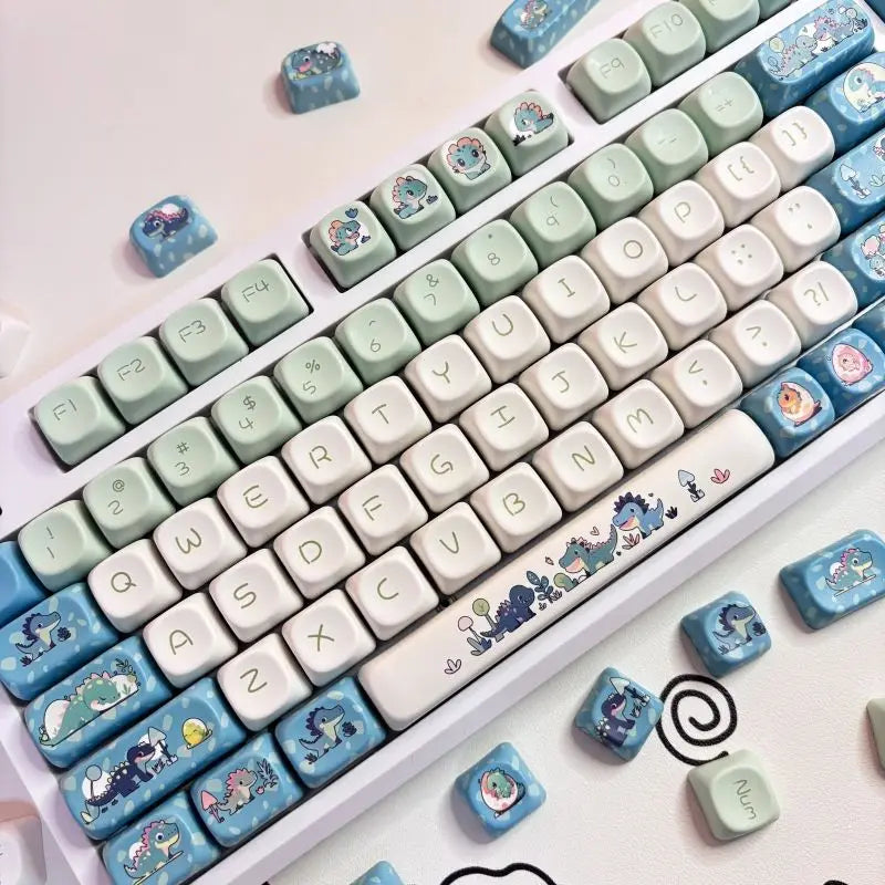 Blue Cute Little Dinosaur Cartoon Keycaps Personalized Round Creative Keycaps MOA Height PBT Sublimation Color DIY Keycaps