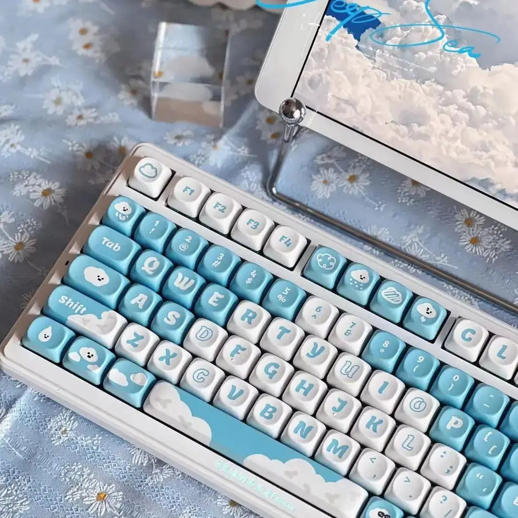 Cute Cloud Theme Keycaps MOA Profile 138 Keys Blue Key Cap Square PBT Alice Keycaps Thermal Sublimation Mechanical Keyboard Cap