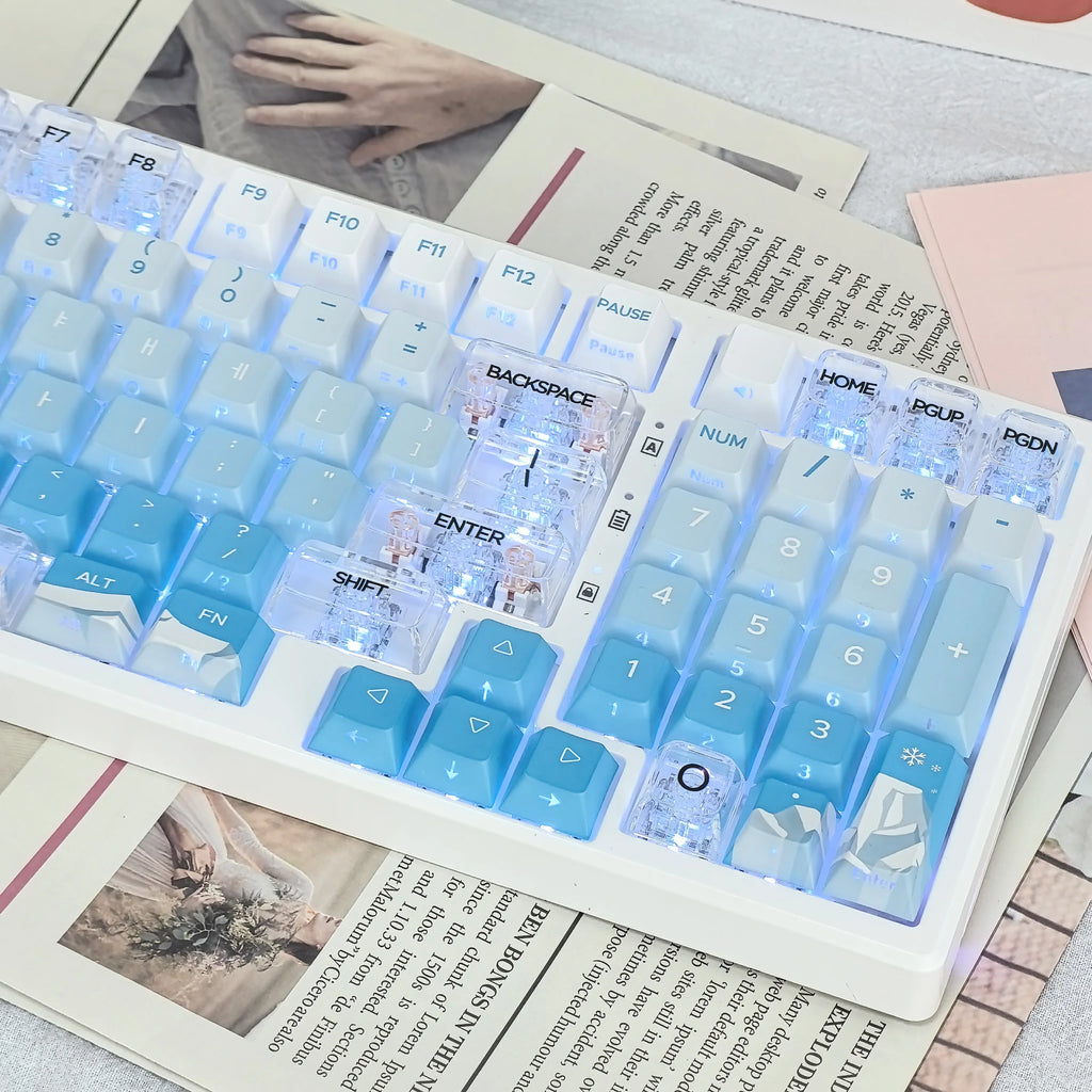 Korean Glacier Side-Engraved Translucent Keycaps OEM PBT Sublimation 122-Key DIY Fresh Gradient Blue White KR/korean Keycaps