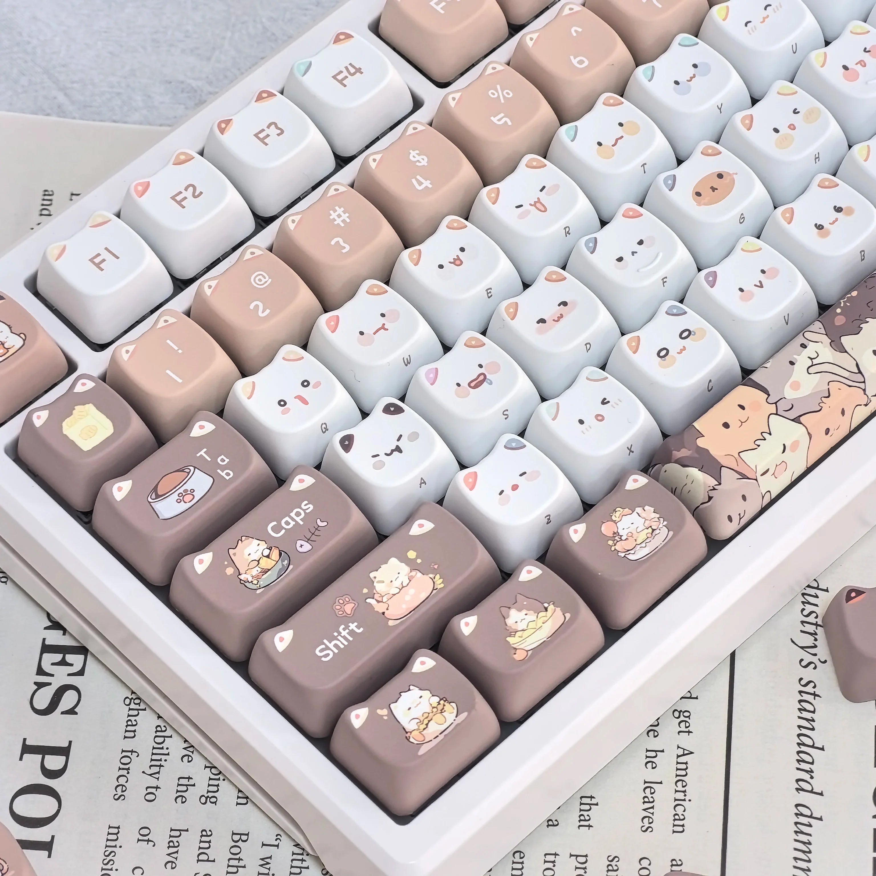 Cute Meow Keycaps Cat Head MAO Profile PBT Key Cap Dye Sublimation for MX Mechanical Keyboard KeyCap Keyboards Accessories