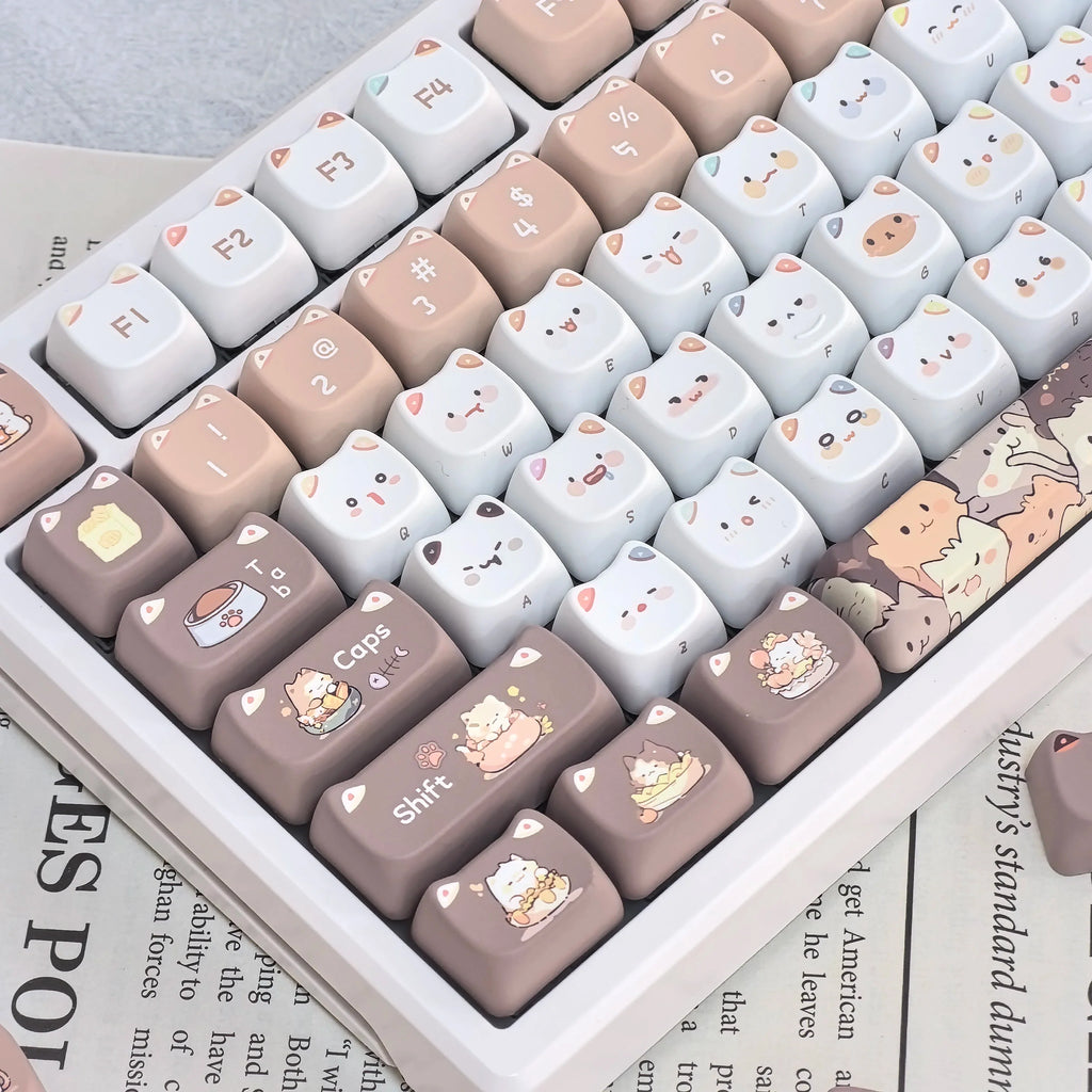 Cute Meow Keycaps Cat Head MAO Profile PBT Square Key Cap Thermal Sublimation Mechanical Keyboard Keycap Cat Set For Girls Gift