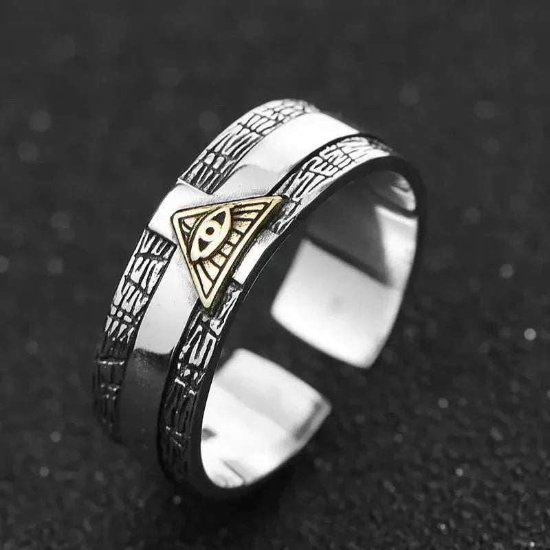 Devil Ram Horns Skull Open Ring for Men's Retro Satanic Cross Religious Amulet Jewelry