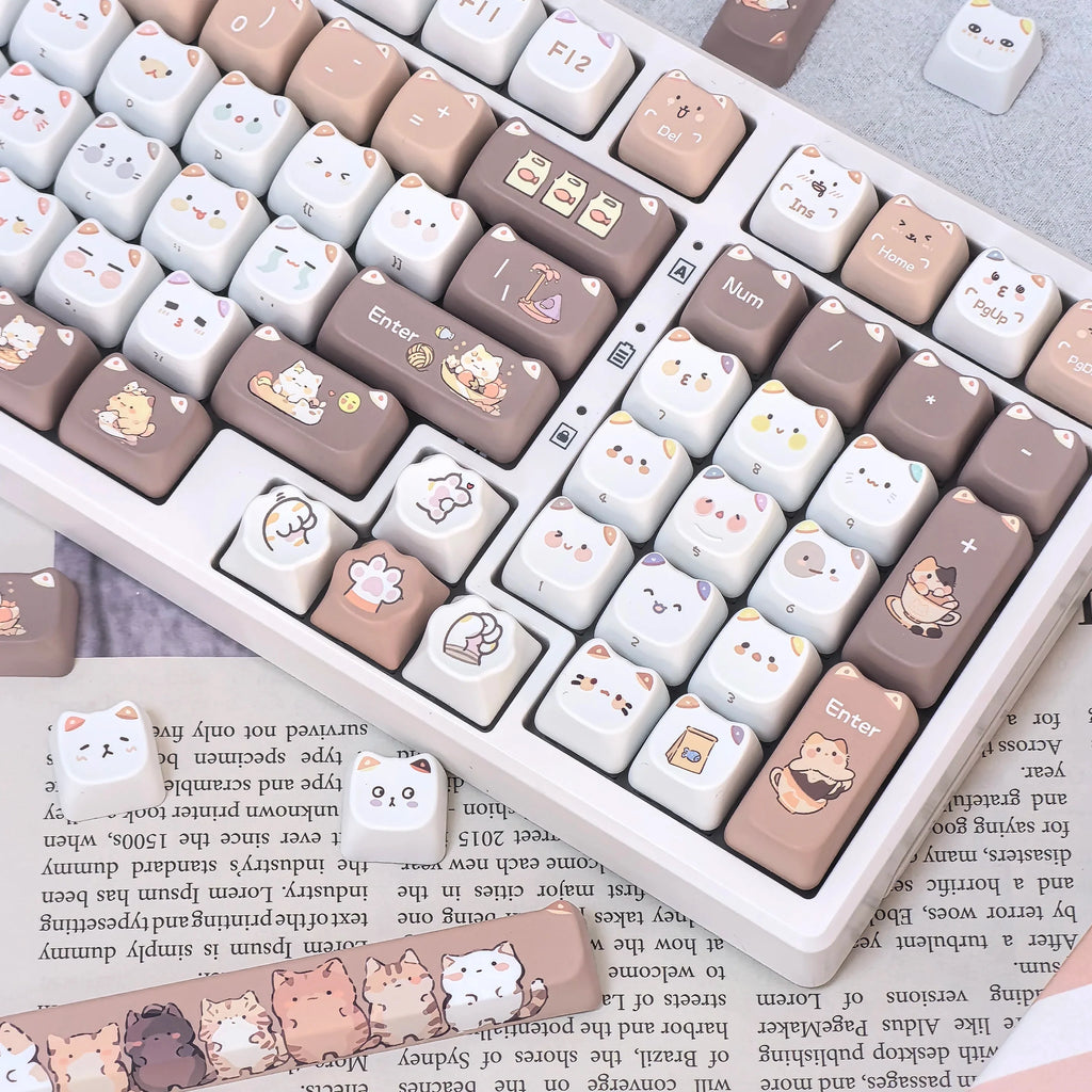 Cute Meow Keycaps Cat Head MAO Profile PBT Square Key Cap Thermal Sublimation Mechanical Keyboard Keycap Cat Set For Girls Gift