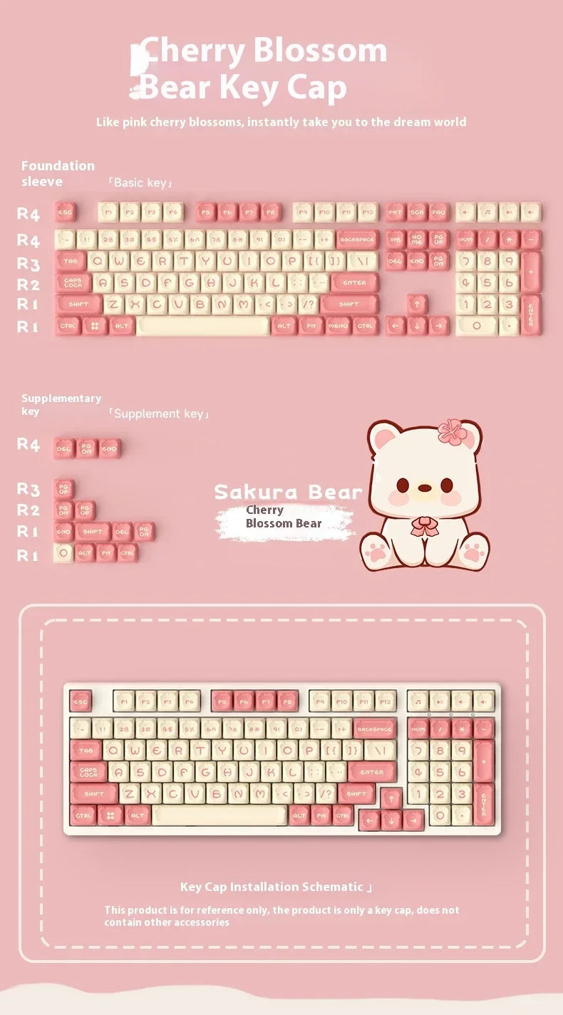 AKKO cute bear head theme keycaps PBT material two-color injection molding school office mechanical keyboard keycaps