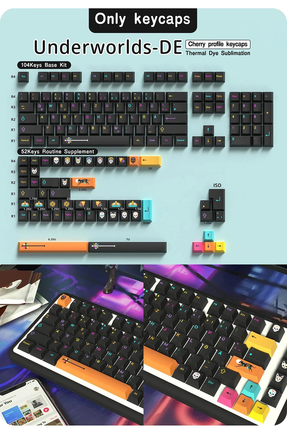 KYOMOT GMK Mictlán Theme Keycap PBT Underworld Keyboard Cap Cherry Profile Key Cap for MX Switch Mechanical Keyboard Accessory
