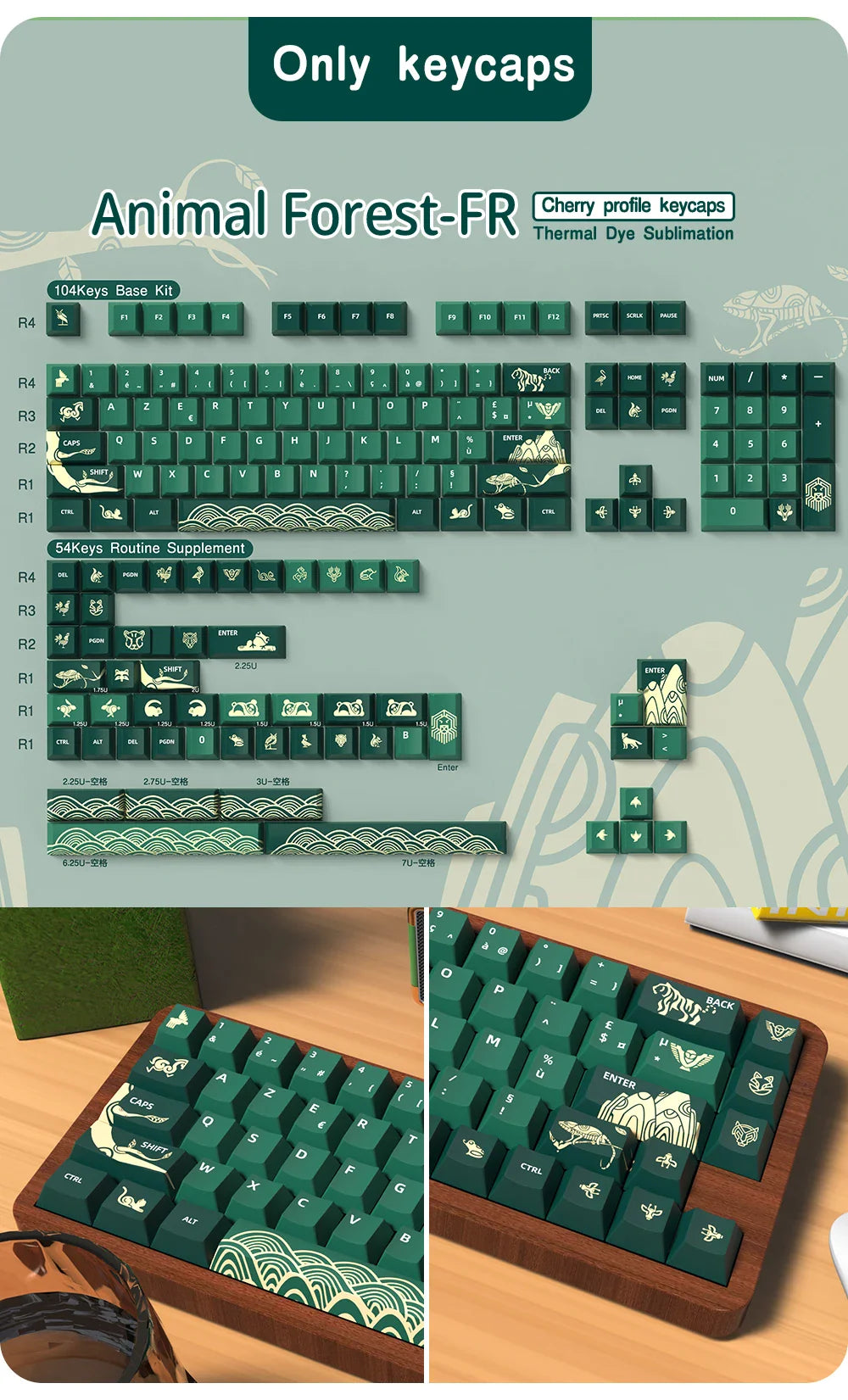 French Keycap 136-156 Keys BPT Cherry Profile FR Keycaps For French keyboard MX Mechanical Keyboard 7U Space Keys Hi75