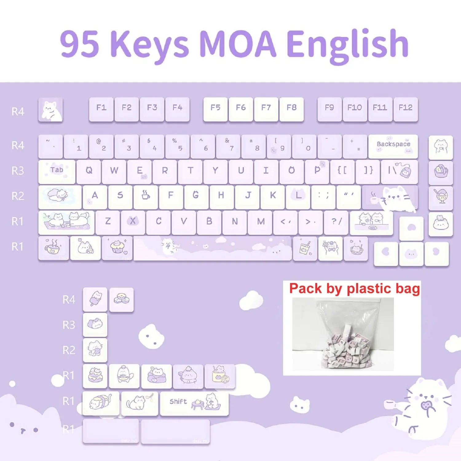 95/132 Keys Cartoon Keycaps PBT Hakimi Dog Cats Keycap MOA Profile Dye-Subbed Keycap For Mechanical Keyboard Key caps Girls Gift