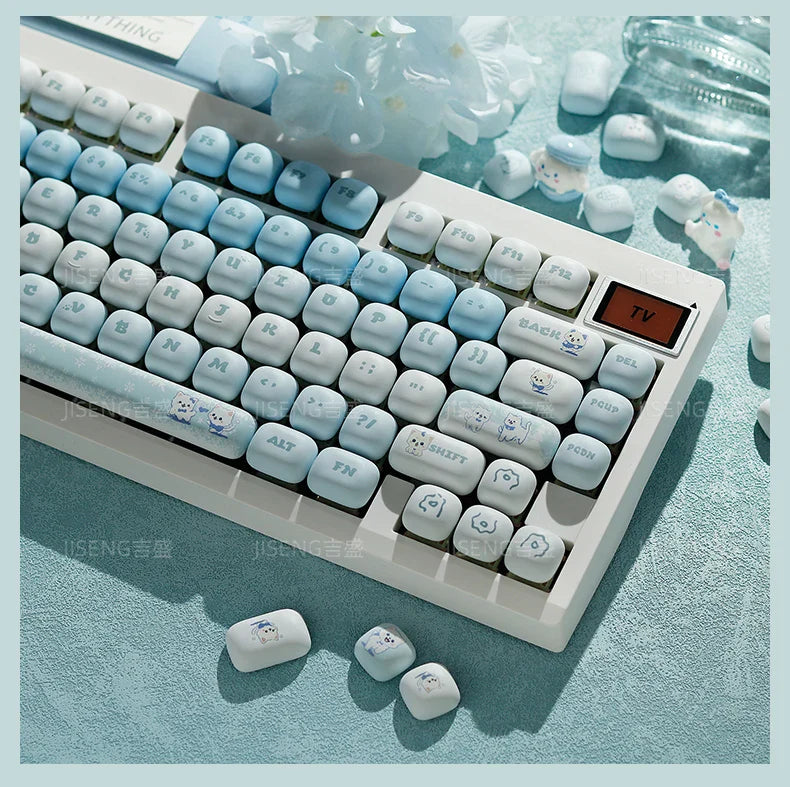 Blue Cat Mantou Keycap Set Custom PBT 140keys Lovely Animal MOG Profile Anime Key Caps Mechanical Keyboard Artisan Keycaps Gift