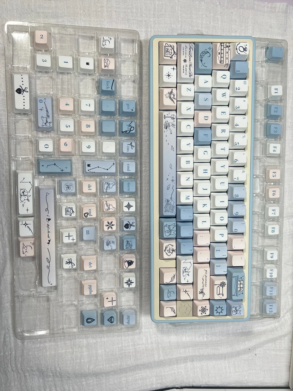 Gentle Snow Keycap Cherry Five-Sided Thermal Sublimation Process Pbt Material Blue White Cute Snowflake Small Full Set Of Keycap