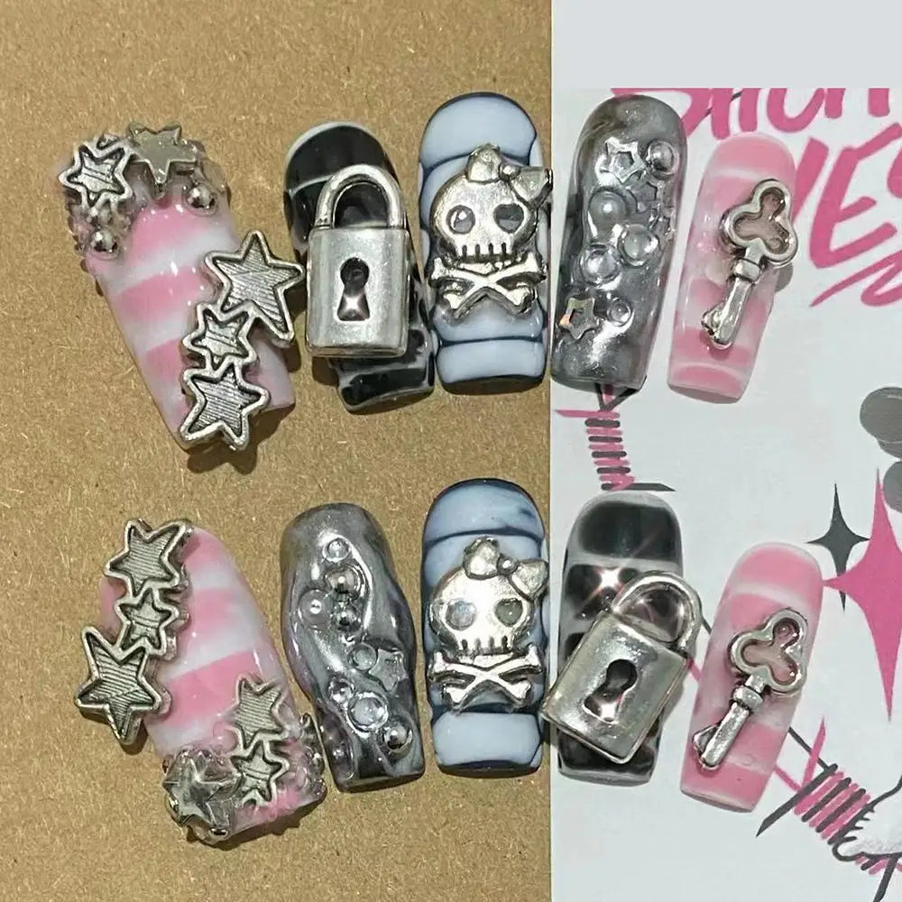Sanrio Hello Kitty Y2K Nail Cartoon Punk Long Square Handmade Fake Nails Leopard Print Five-Pointed Star Diamond Detachable Nail