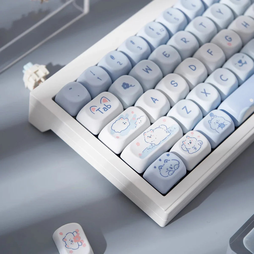 USLION 95Keys MOA Profile Keycaps Cute Samoye Dogs Theme PBT Key Caps Suit for 61/64/68/84/75/87 Keys Gaming Mechanical Keyboard