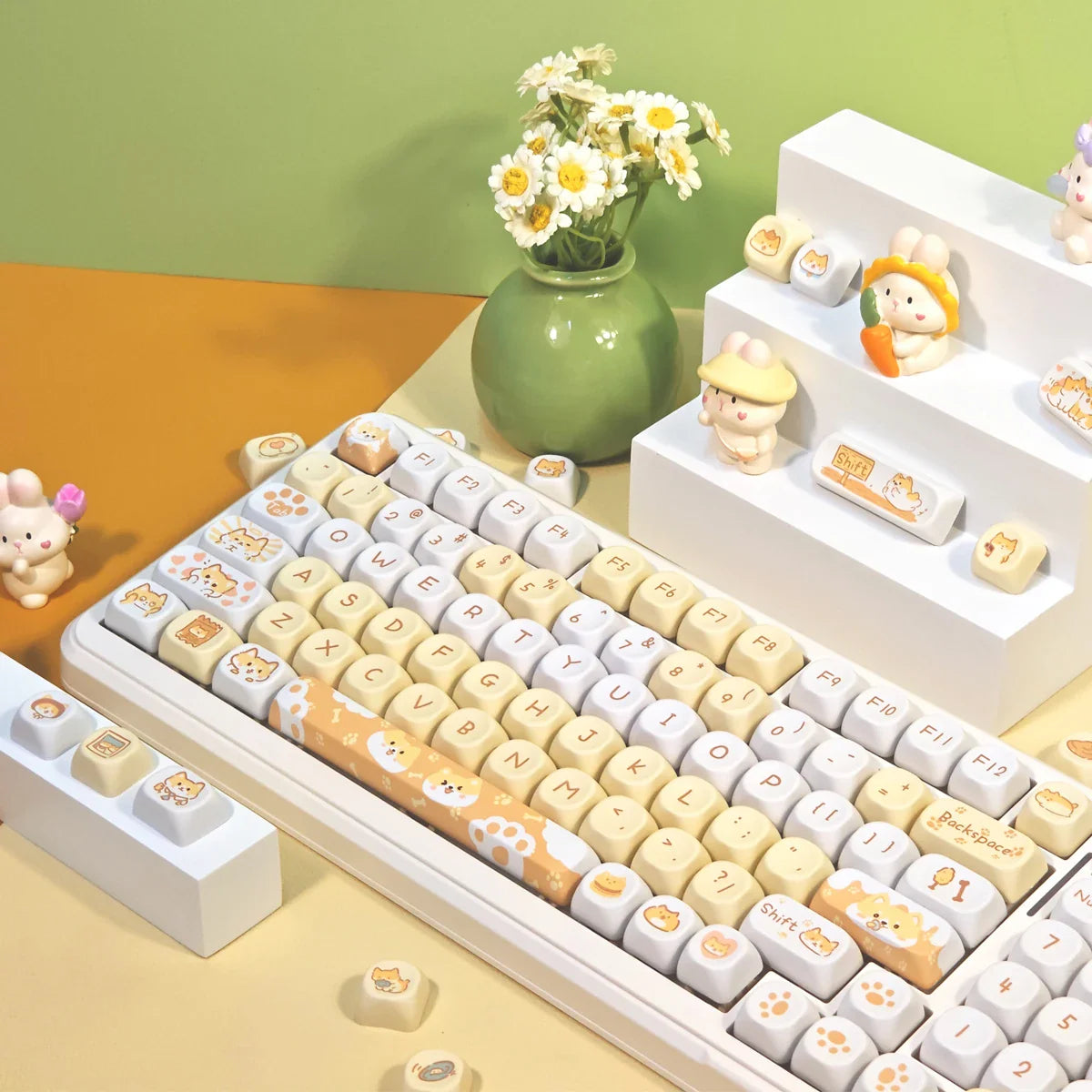 95Keys MOA Profile Keycaps Cartoon Dog Cat Theme PBT Key Caps for GMK67 GMK87 61/64/68/84/75/87 Keys Gaming Mechanical Keyboard