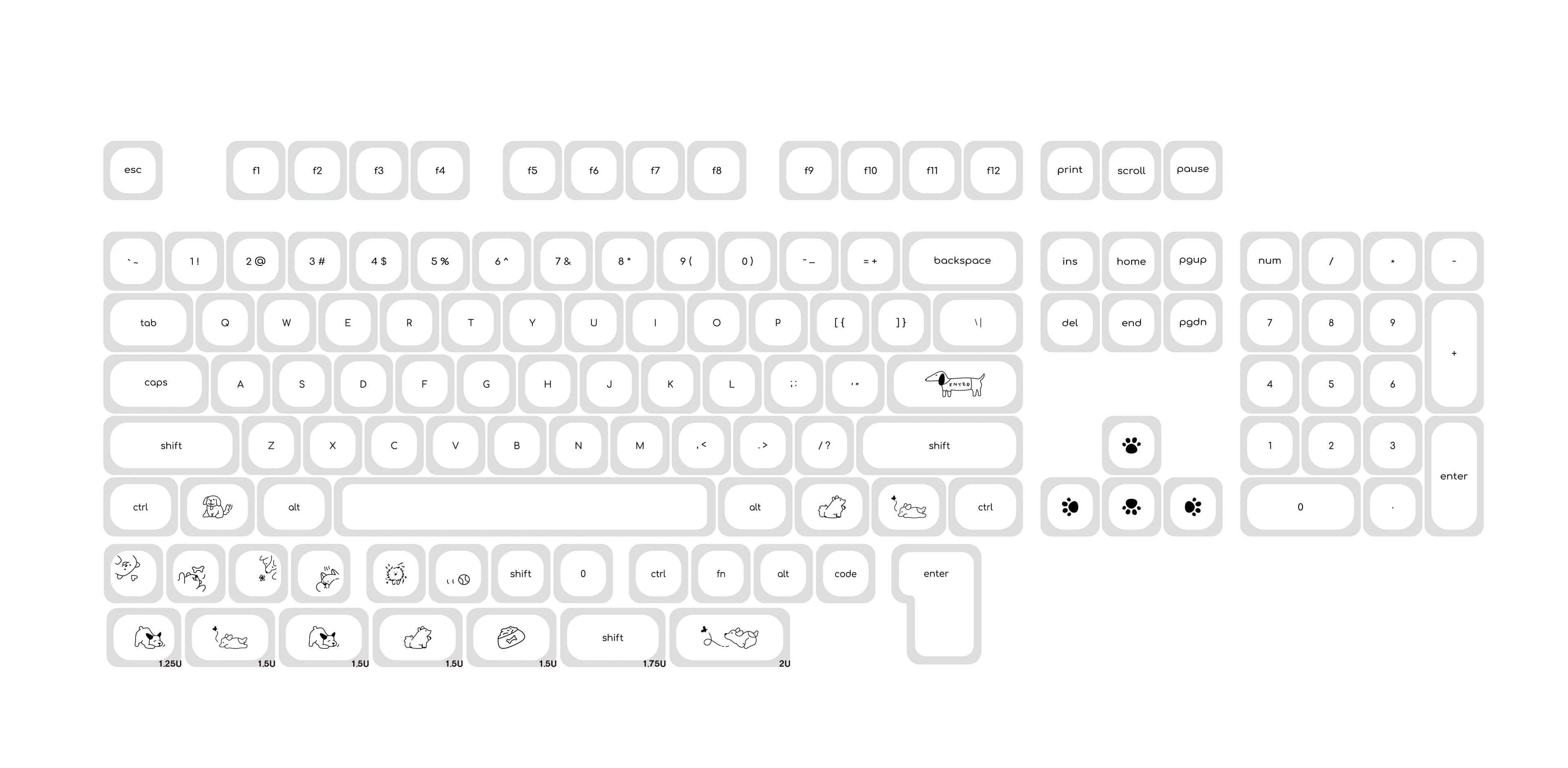 MiFuny Cute Dog Keycap 124/133 Keys PBT Dye Sublimation Custom MOA/Cherry Profile Gaming Keycaps for Mechanical Keyboard Gifts