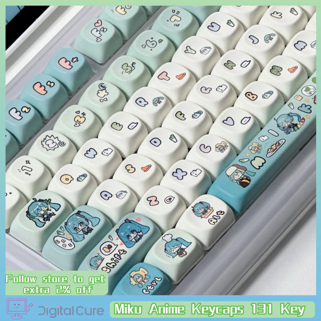 Miku Anime Theme Keycaps 131 Key Customized Pbt Material Keycaps Cute Cartoon Pattern Computer Game Mechanical Keyboard Keycaps