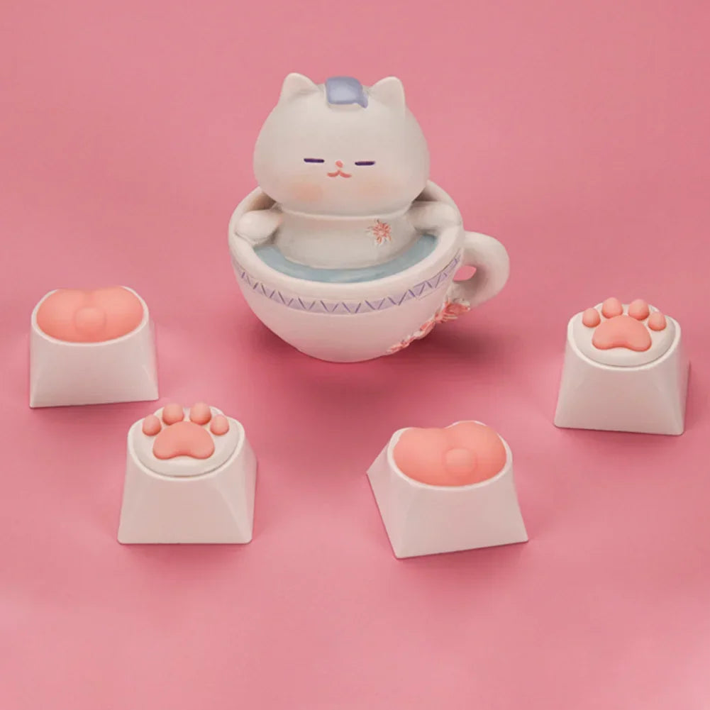 4Pcs Pink Color 3D Cute Cat Paw Keycaps For Mechanical Keyboard Cherry MX Switch DIY Custom Key Cap Soft Silicone Keycup Artisan