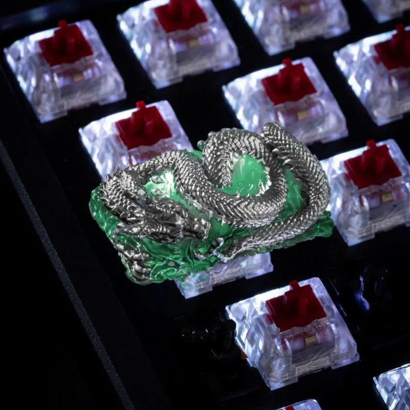 Emerald Keycap Custom Resin Slivery Dragon Point 1.75u Artisan Key Cap Creative Mechanical Keyboard Capslock Keycap for Boy Gift